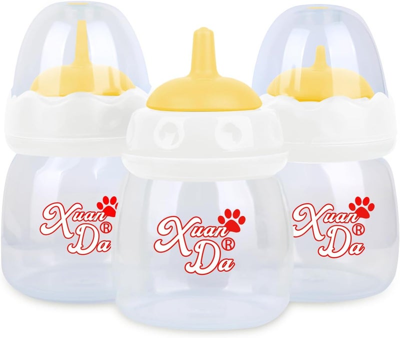 Xuanda Pet Feeding Bottle,3 Pack 60ml Nursing Bottle, 3 Sizes Nipples with Ventilation Valve Resistant Tearing Perfect for Puppies, Kittens, Small Wildlife(Yellow) - Image 1